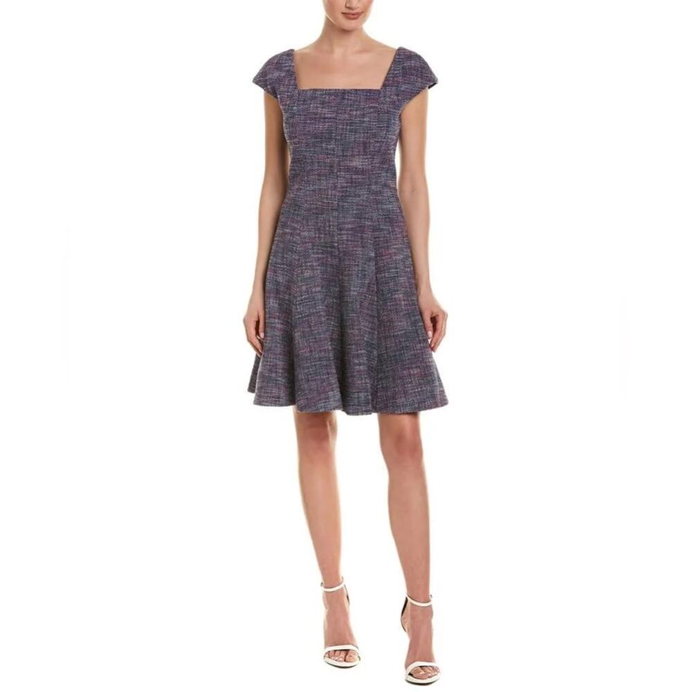 Rebecca Taylor Purple Cap Sleeve Stretch Tweed Knee Length Dress NWT Size 4